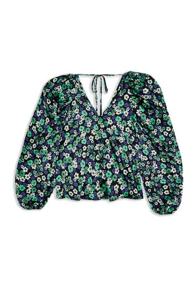 Imbracaminte Femei TOPSHOP Floral Puff Sleeve Blouse Green Multi image4