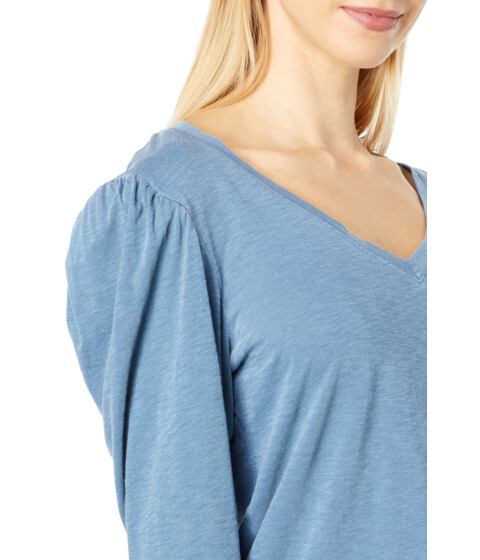 Imbracaminte Femei SUNDRY Puff Sleeve V-Neck Top in Pima Cotton Pigment Ocean
