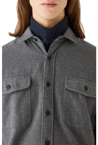 Imbracaminte Barbati FRANK AND OAK Heavy Herringbone Flannel Button-Up Shirt Grey Heather image1