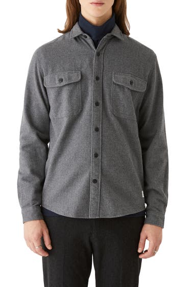 Imbracaminte Barbati FRANK AND OAK Heavy Herringbone Flannel Button-Up Shirt Grey Heather image