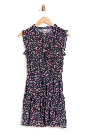 Imbracaminte Femei Melrose and Market Ruffle Tie Neck Mini Dress Navy- Pink Mini Flower image19