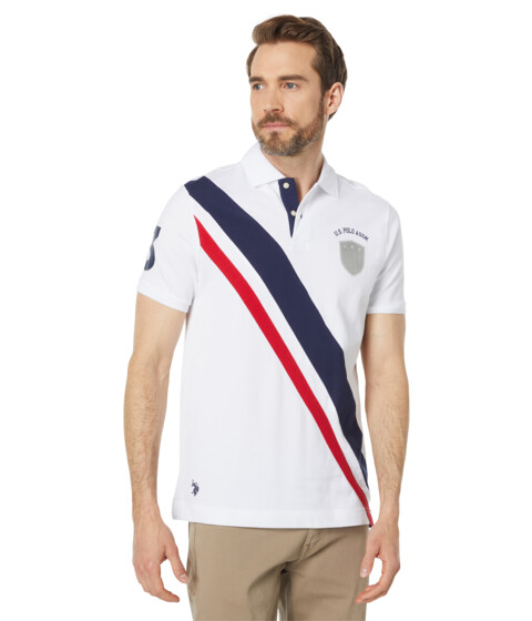 Incaltaminte Barbati US Polo Assn Short Sleeve Slim Fit Diagonal Pieced Jersey Polo White