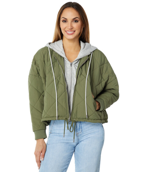 Imbracaminte Femei Blank NYC Niylon Quilted French Terry Hooded Jacket in Hook Up GreenGrey