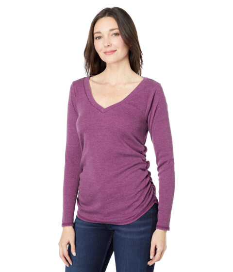 Imbracaminte Femei Chaser Sustainable Vintage Rib Long Sleeve Tee with Shirring Plum Pie