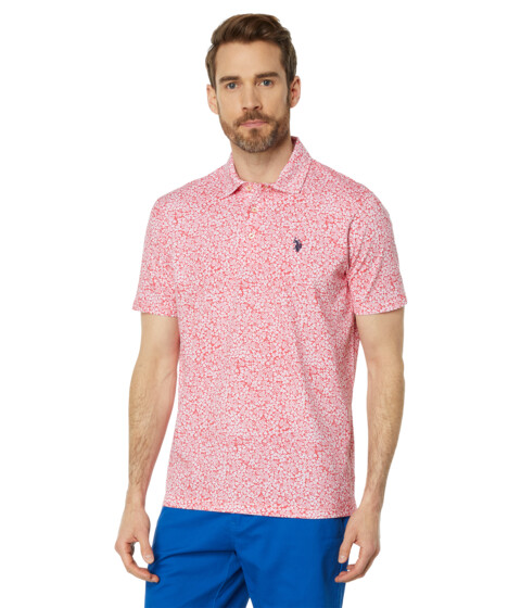 Incaltaminte Barbati US Polo Assn Short Sleeve Floral All Over Print Knit Shirt Calypso Coral