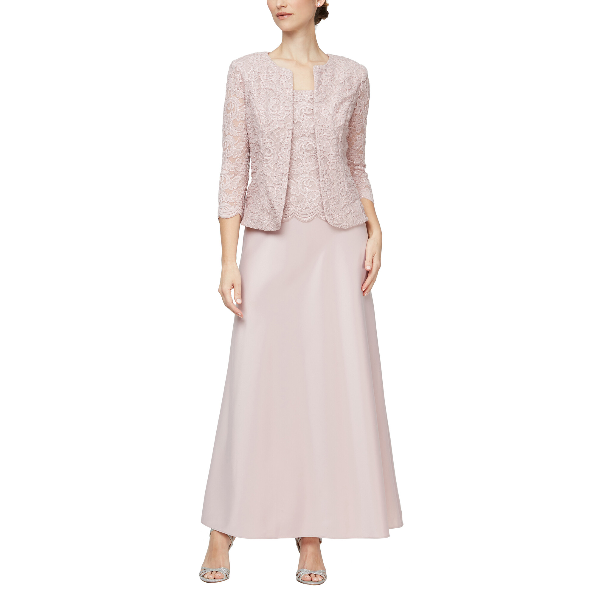 Incaltaminte Femei Alex Evenings Long Mock Jacket Dress with Open Jacket Scoop Neck Bodice and Scallop Detail Blush