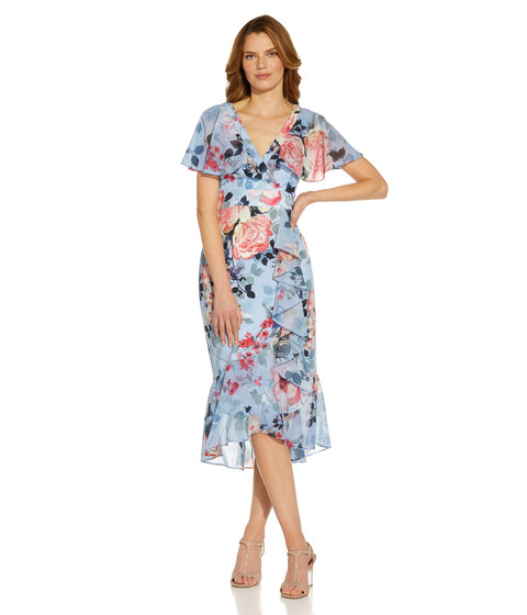 Imbracaminte Femei Adrianna Papell Printed Floral Chiffon Ruffle Dress Blue Multi