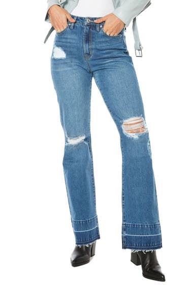 Imbracaminte Femei Juicy Couture Ripped High Waist Raw Hem Flare Leg Jeans Medium Wash image0