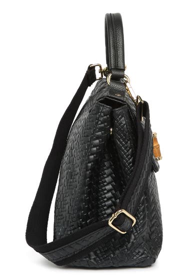 Genti Femei Persaman New York Paris Top Handle Leather Satchel Black image3