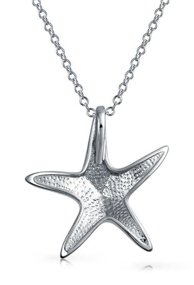 Bijuterii Femei Bling Jewelry Rhodium Plated Sterling Silver Created Blue Opal Inlay Starfish Pendant Necklace Silver image1