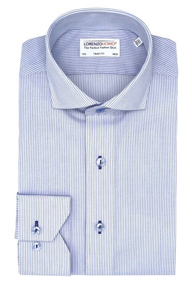 Imbracaminte Barbati Lorenzo Uomo Thin Stripe Trim Fit Dress Shirt White Blue image0