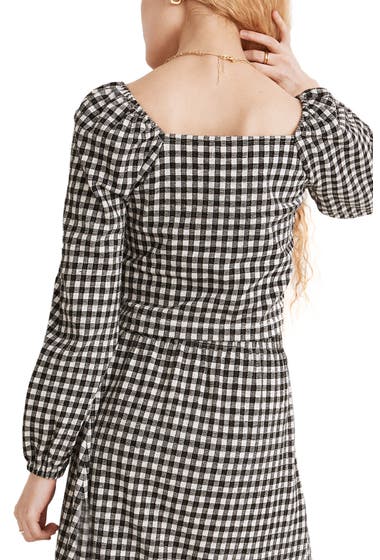 Imbracaminte Femei Madewell Gingham Puff Sleeve Button Front Crop Top True Black image1