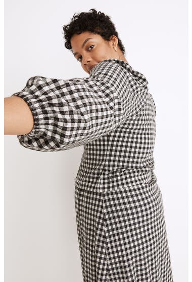 Imbracaminte Femei Madewell Gingham Puff Sleeve Button Front Crop Top True Black image4