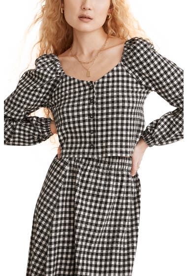 Imbracaminte Femei Madewell Gingham Puff Sleeve Button Front Crop Top True Black image