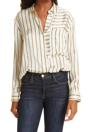 Imbracaminte Femei Rails Spencer Stripe Silk Button-Up Shirt Ivory Daffodil Stripe image