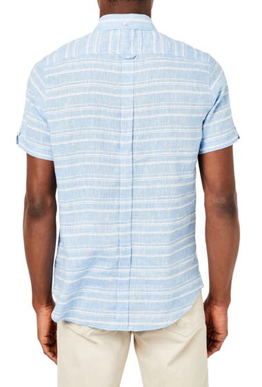 Imbracaminte Barbati Ben Sherman Linen Stripe Print Shirt Sky image1