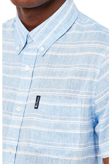 Imbracaminte Barbati Ben Sherman Linen Stripe Print Shirt Sky image2