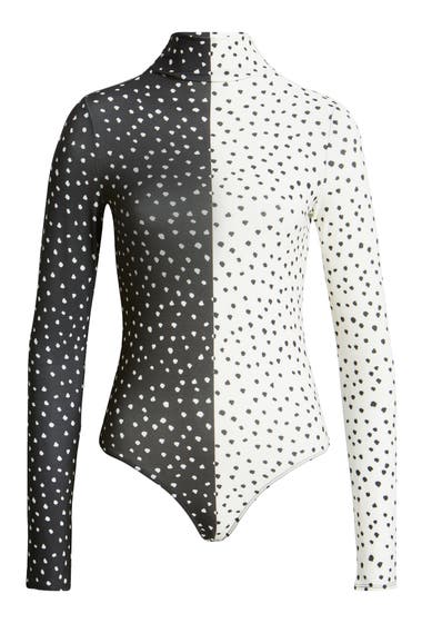 Imbracaminte Femei Nordstrom Cristina Martinez Thong Mock Neck Bodysuit Black- Ivory Dot Drift image5