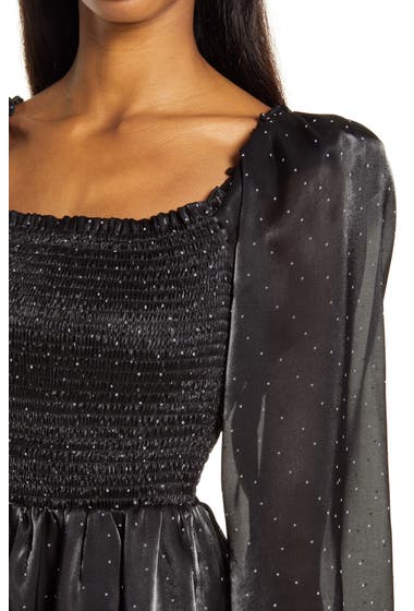 Imbracaminte Femei Charles Henry Smocked Long Sleeve Minidress Black Polka Dot image3