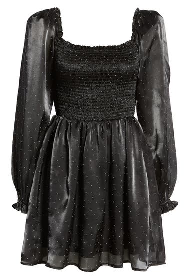 Imbracaminte Femei Charles Henry Smocked Long Sleeve Minidress Black Polka Dot image4