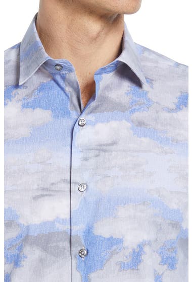 Imbracaminte Barbati BUGATCHI Shaped Fit Watercolor Sky Print Stretch Cotton Button-Up Shirt Platinum image1