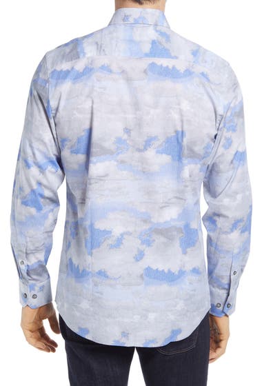 Imbracaminte Barbati BUGATCHI Shaped Fit Watercolor Sky Print Stretch Cotton Button-Up Shirt Platinum image2