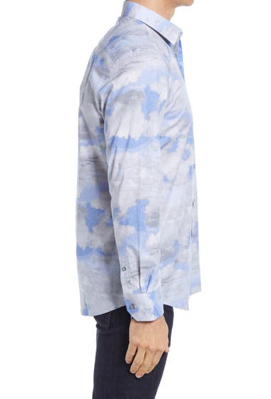 Imbracaminte Barbati BUGATCHI Shaped Fit Watercolor Sky Print Stretch Cotton Button-Up Shirt Platinum image3