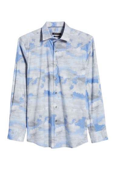 Imbracaminte Barbati BUGATCHI Shaped Fit Watercolor Sky Print Stretch Cotton Button-Up Shirt Platinum image5