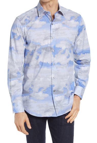 Imbracaminte Barbati BUGATCHI Shaped Fit Watercolor Sky Print Stretch Cotton Button-Up Shirt Platinum image0