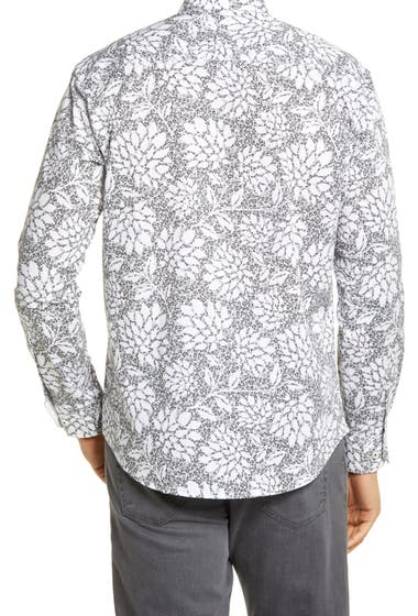 Imbracaminte Barbati BUGATCHI Shaped Fit Floral Stretch Cotton Button-Up Shirt Chalk image2