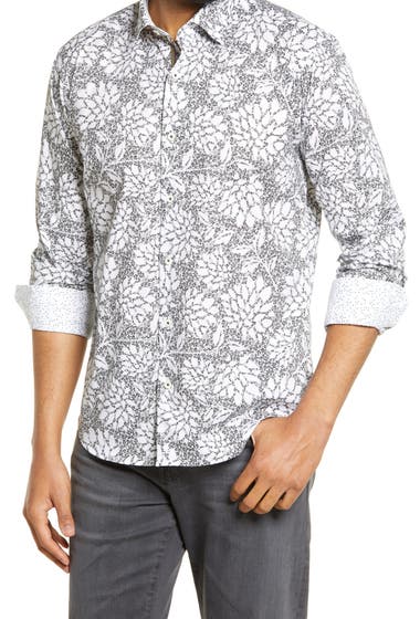 Imbracaminte Barbati BUGATCHI Shaped Fit Floral Stretch Cotton Button-Up Shirt Chalk image