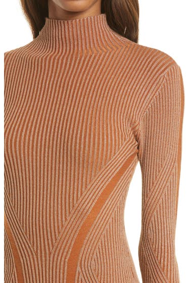 Imbracaminte Femei French Connection Simona Long Sleeve Rib Sweater Dress Glazed Ginger Camel image3
