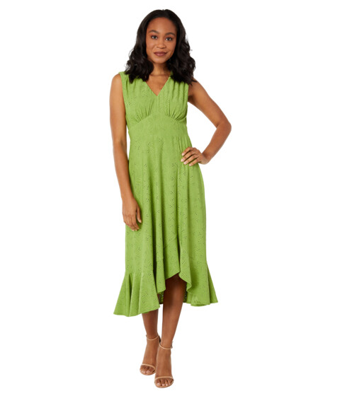Imbracaminte Femei London Times V-Neck Sleeveless Empire Flare Midi Dress Green