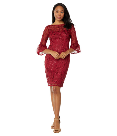 Imbracaminte Femei Adrianna Papell Sequin Embroidered Sheath Dress with Bell Sleeves Red