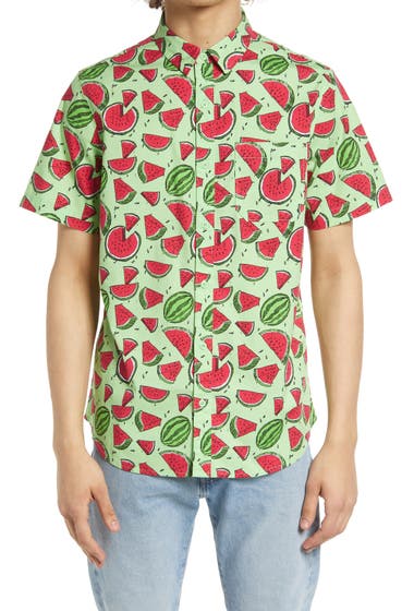 Imbracaminte Barbati Abound Short Sleeve Poplin Button Front Shirt Green Verde Watermelon Slice image1