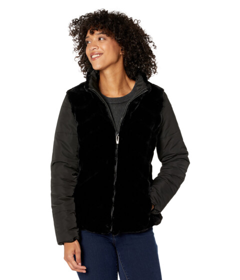 Imbracaminte Femei Via Spiga Reversible Faux Fur Jacket with Puffer Sleeves Black