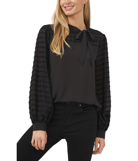 Imbracaminte Femei CeCe Long Sleeve Lurex Stripe Blouse w Tie Rich Black image13