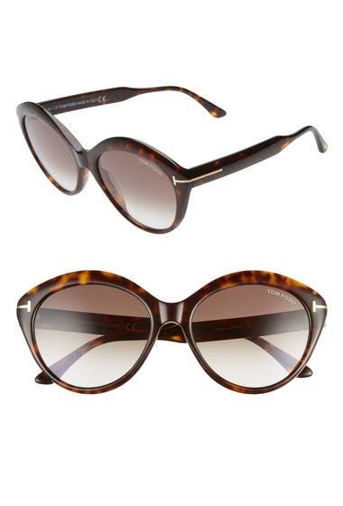 Ochelari Femei Tom Ford Maxine 56mm Gradient Round Sunglasses Dark Havana Gradient Roviex image0