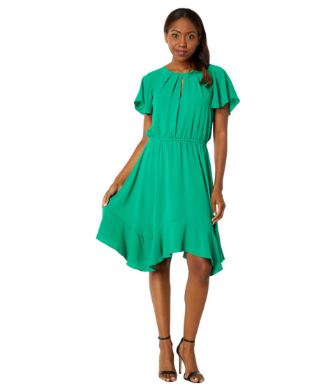 Imbracaminte Femei London Times Pleated Keyhole Jewel Neck Elastic Waist Dress Green