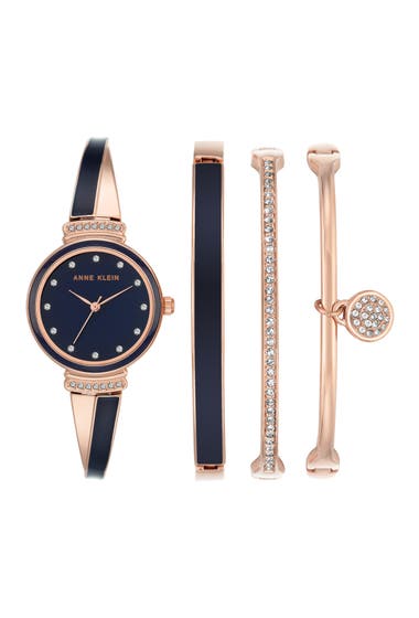 Ceasuri Barbati Anne Klein Womens Crystal Accent Bracelet Watch Set 26 x 335mm Rose Gold Navy Blue image2