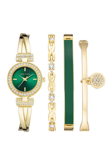 Ceasuri Barbati Anne Klein Womens Crystal Accent Bracelet Watch Set 26mm Gold Green image4