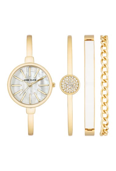 Ceasuri Barbati Anne Klein Womens Crystal Accent Bracelet Watch Set 32mm Gold image5