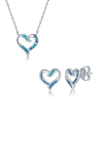 Bijuterii Femei SIMONA Blue Inlay Opal Heart Necklace Earrings Set Blue image19