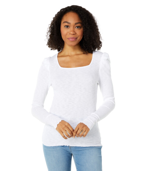 Imbracaminte Femei SUNDRY Square Neck Ribbed Long Sleeve Tee in Cotton Modal White