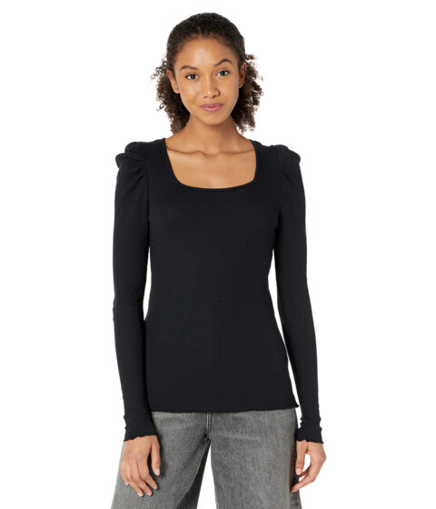 Imbracaminte Femei SUNDRY Square Neck Ribbed Long Sleeve Tee in Cotton Modal Black