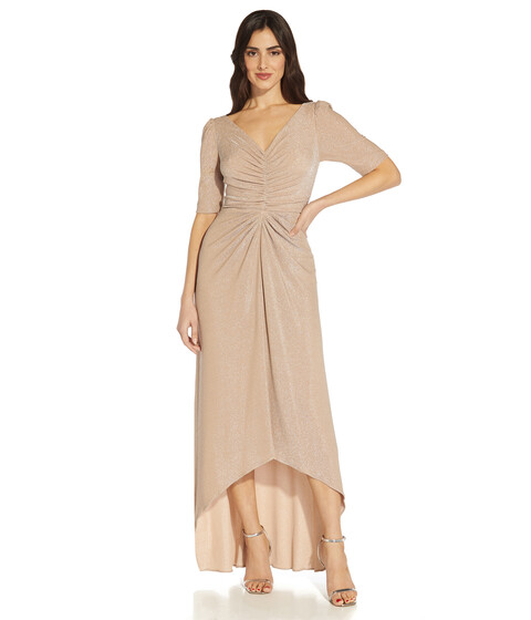 Imbracaminte Femei Adrianna Papell Stretch Metallic Knit Long Mob Gown Champagne