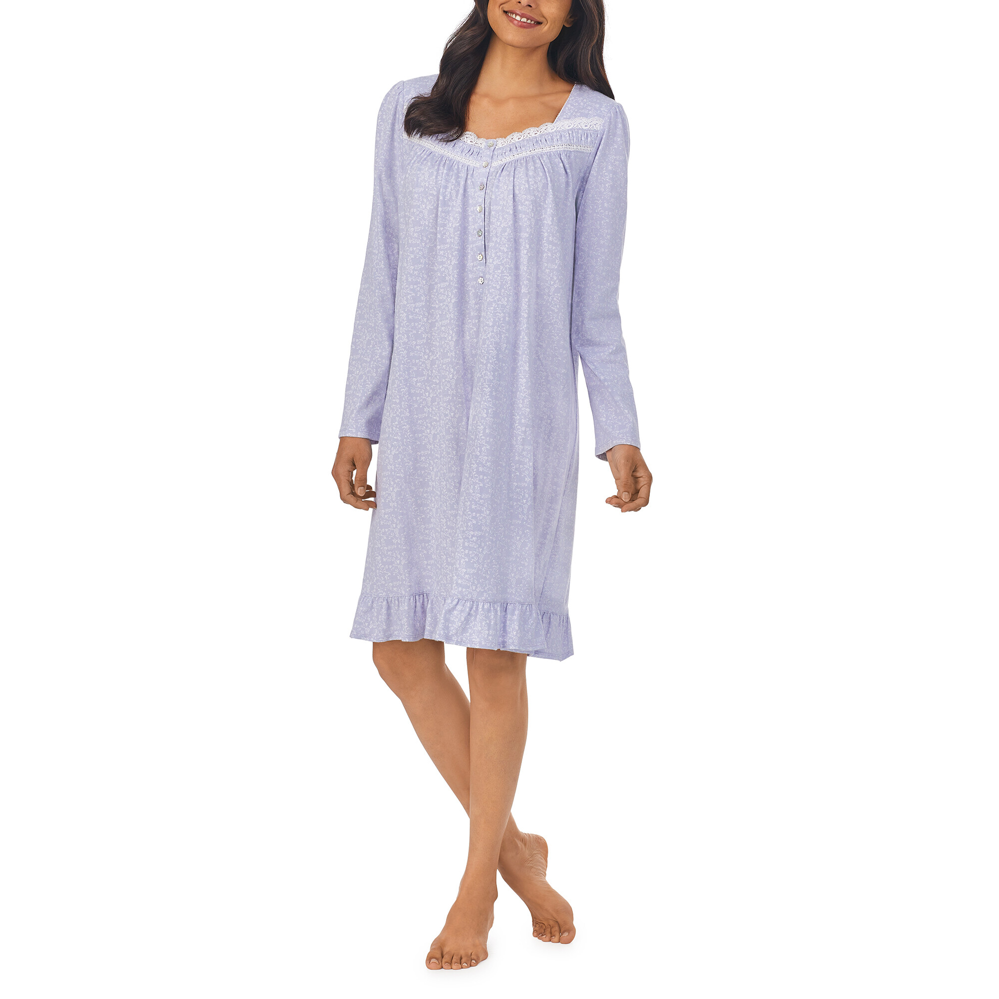 Imbracaminte Femei Eileen West 38quot Short Long Sleeve Nightgown Peri Ground White Scroll image3