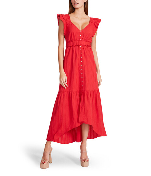 Imbracaminte Femei Betsey Johnson Novelty Textured Cotton Ruffle Sleeve High-Low Midi True Red