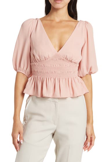 Imbracaminte Femei WAYF Puff Sleeve Smocked Peplum Crop Top Blush image