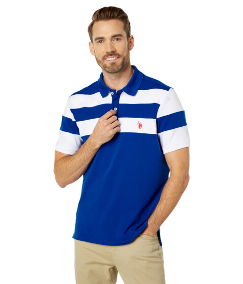 Incaltaminte Barbati US Polo Assn Chest Stripe Performance Interlock Short Sleeve Knit Shirt Blue Raft